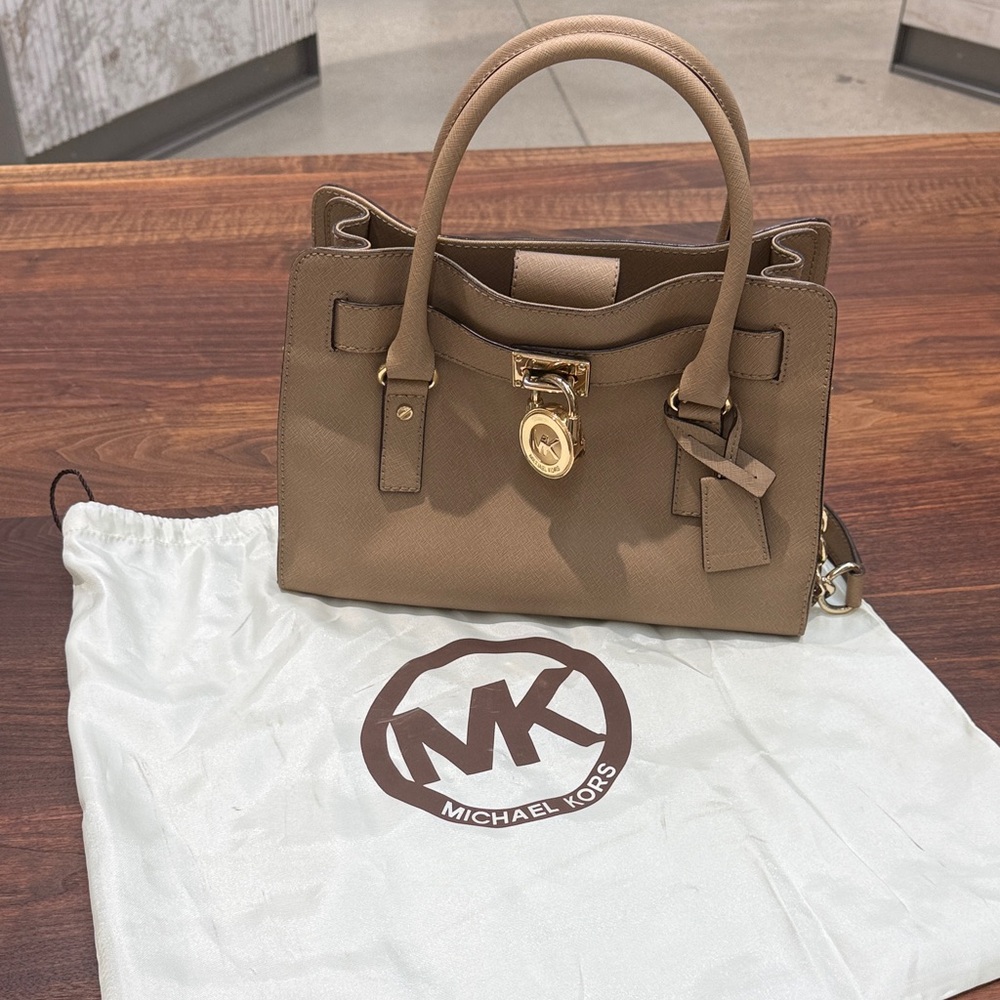 Michael Kors Saffiano Leather Satchel in Taupe
